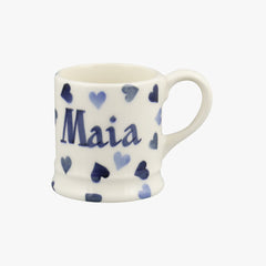 Personalised Blue Hearts Tiny Mug Decoration