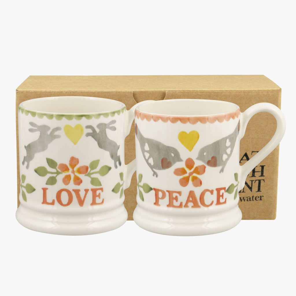 Lovebirds Coral Set Of 2 1/2 Pint Mugs Boxed