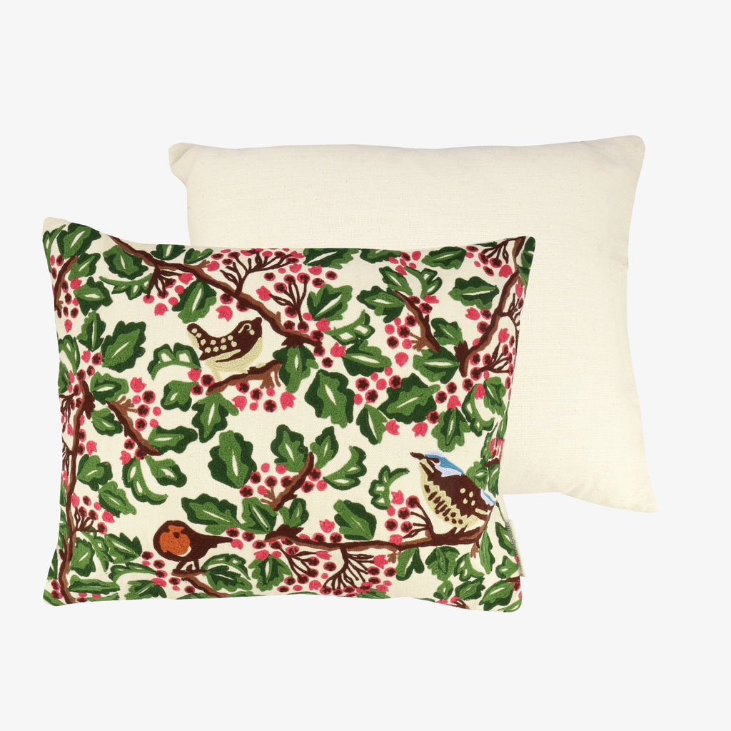 Hawthorn Berries Embroidered Cotton Cushion 50x40cm