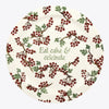 Emma Bridgewater Personalised Hawthorn Berries Serving Plate. Large ceramic serving plate with customised wording and vibrant holiday pattern of red hawthorn berries with green leaves and brown branches.
