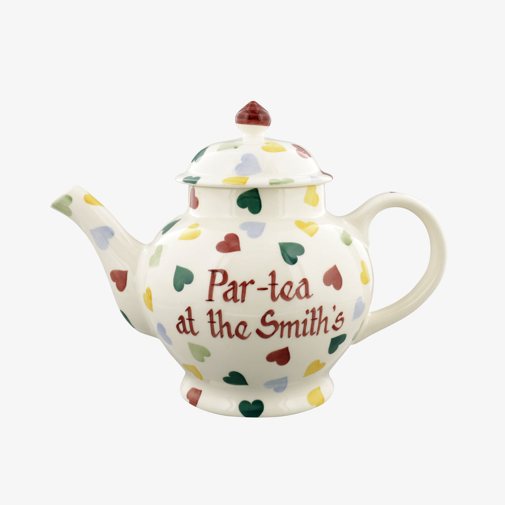 Personalised Polka Hearts 4 Mug Teapot
